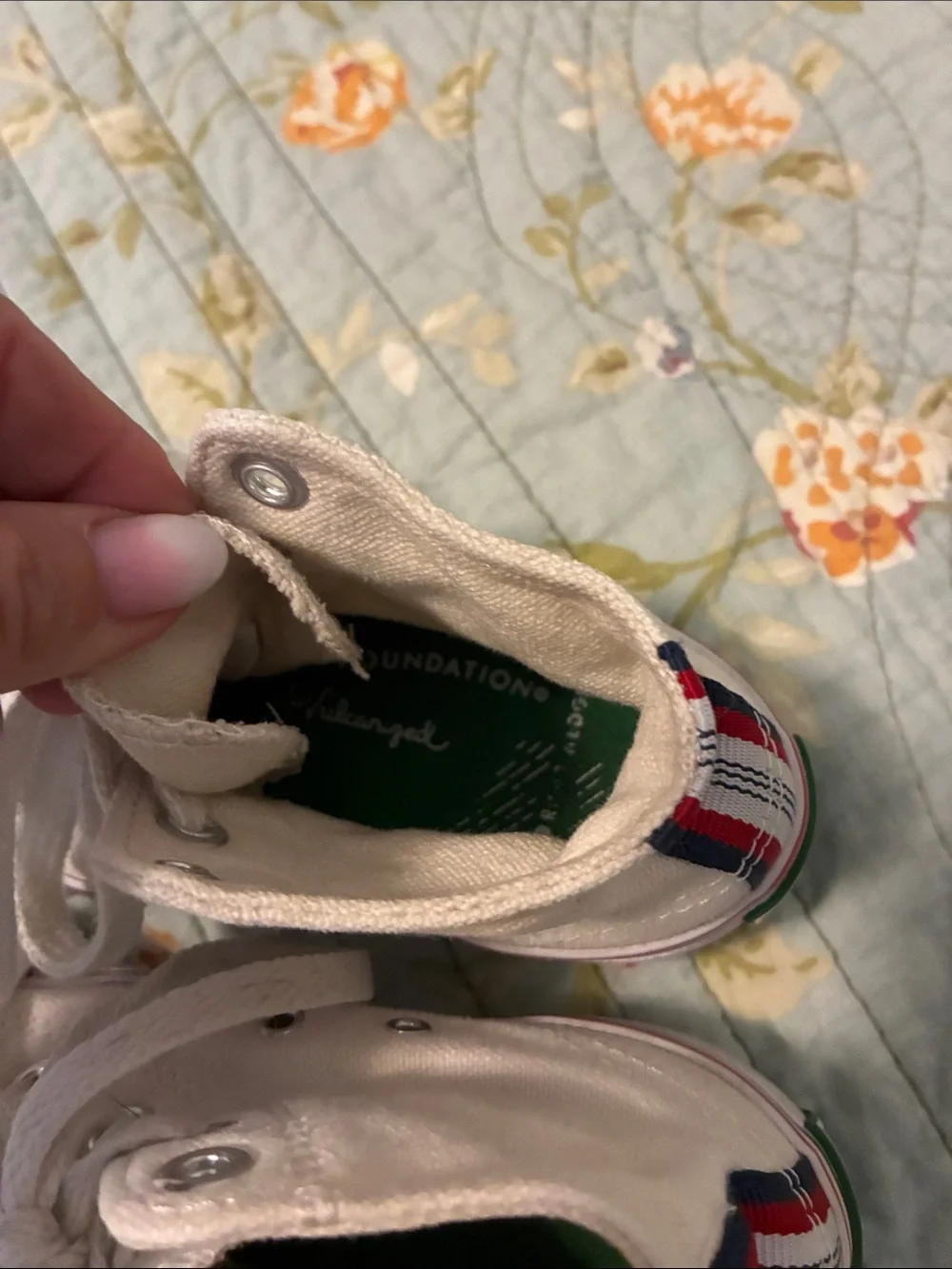 P.F. Flyers Kids High-Top Canvas Sneakers in Off-White with Red Trim